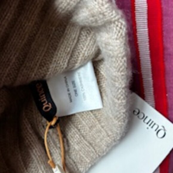 Quince Pure Cashmere Beanie, Beige with faux fur pom pom, one Size - Picture 5 of 6